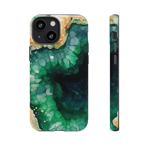 Green Geode in Watercolor - Impact Resistant Phone Case iPhone 13 Mini Glossy